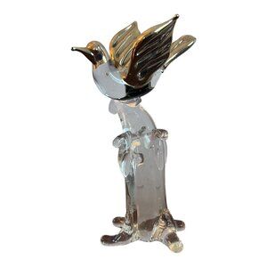 Bird Sculpture Figurines Blown Glass Art Gold Animal 4in Collectible Gift